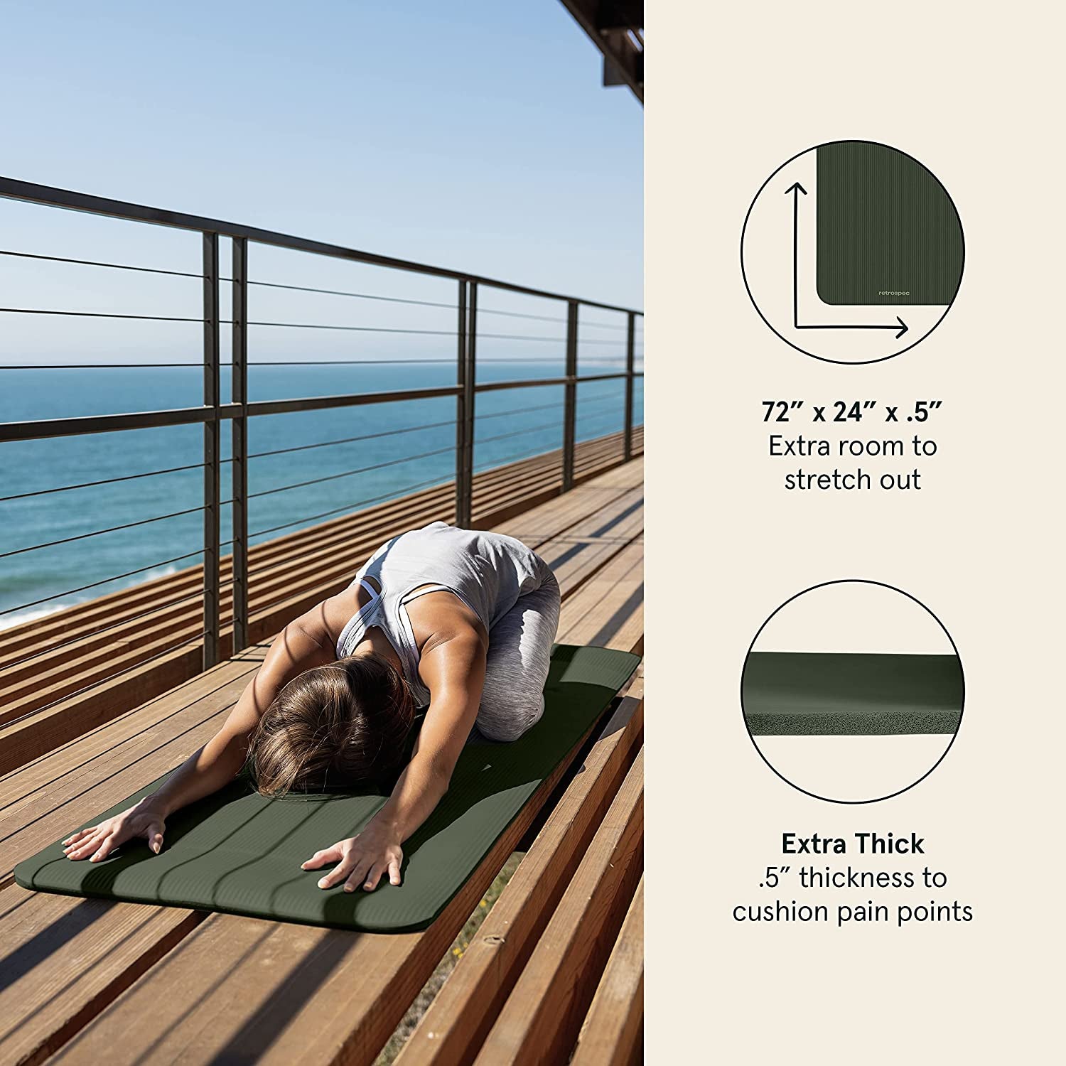 Solana Yoga Mat 1/2" Thick W/Nylon Strap for Men & Women - Non Slip Exercise Mat for Yoga, Pilates, Stretching, Floor & Fitness Workouts